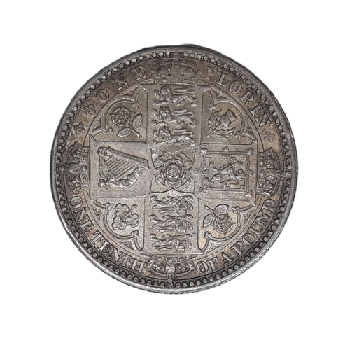 879 - Victoria (1837 - 1901) A silver florin coin, ‘Godless’ type, w.w.