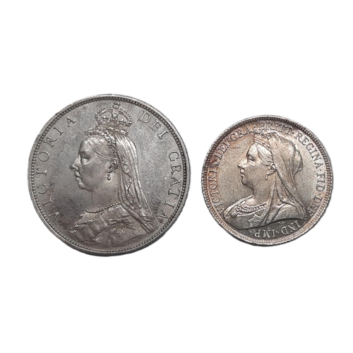 897 - Victoria (1837 - 1901) A silver florin coin, 1889 and a silver shilling, 1901 (2).