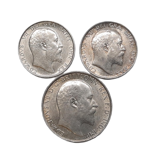 926 - Edward VII (1901 - 1901) Three silver coins, 1907 Florin, 1908 and 1910 shillings (3)