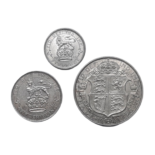 938 - George V (1910 - 1936) A silver half crown, shilling and 6d coin, 1925 (3).