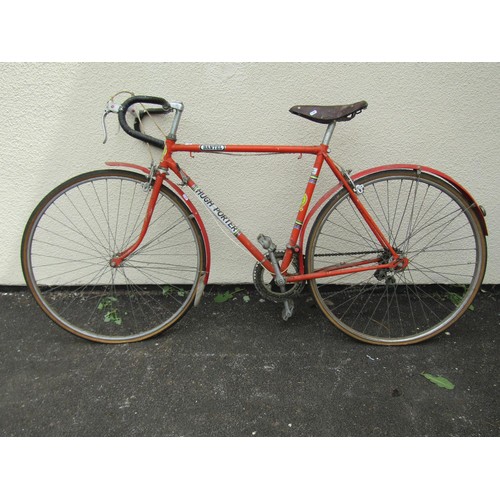 1743 - A classic 1970s Hugh Porter Bantel racing bicycle with eclipse leather saddle (af) in burnt orange w... 