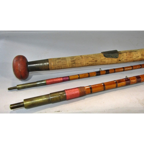 586 - A Vintage Hardy Bros three piece split cane salmon fishing rod, 430cm long approximately