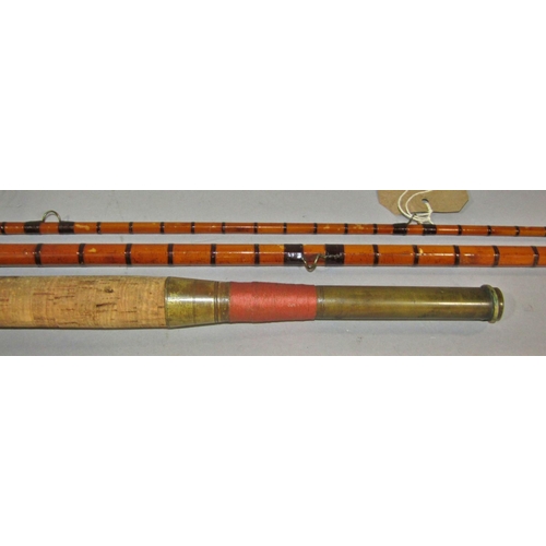 586 - A Vintage Hardy Bros three piece split cane salmon fishing rod, 430cm long approximately