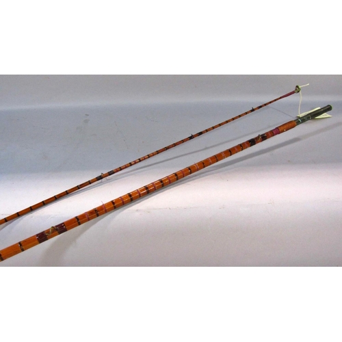 586 - A Vintage Hardy Bros three piece split cane salmon fishing rod, 430cm long approximately