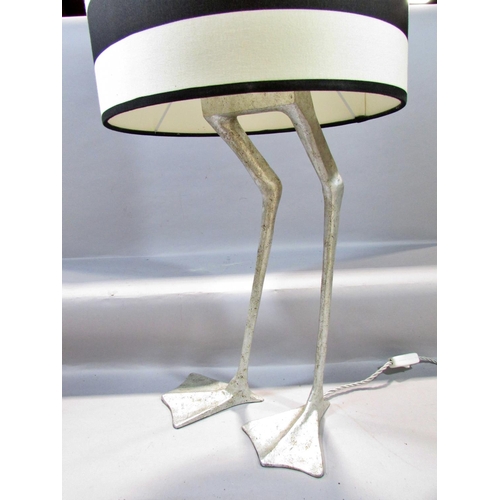 596 - A Porta Romana duck leg lamp, with a black and white hooped shade, 84cm overall, (fitted with a cont... 