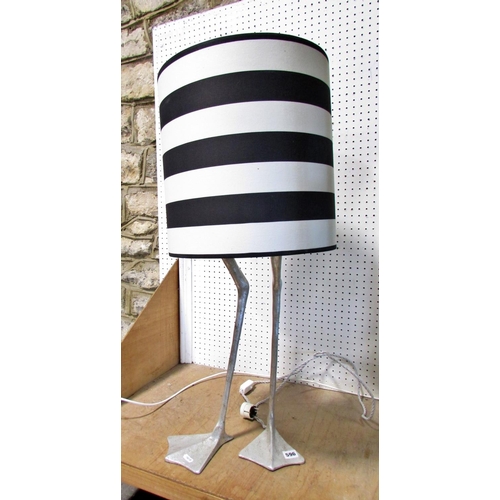 596 - A Porta Romana duck leg lamp, with a black and white hooped shade, 84cm overall, (fitted with a cont... 