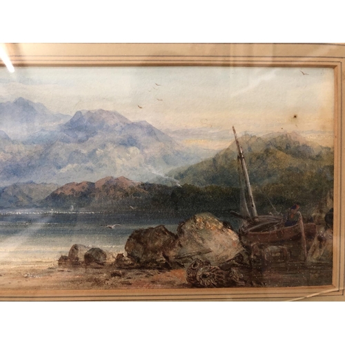 1846 - E. Myers (19th century) - Lake landscape with fishermen in the foreground and sublime mountain vista... 