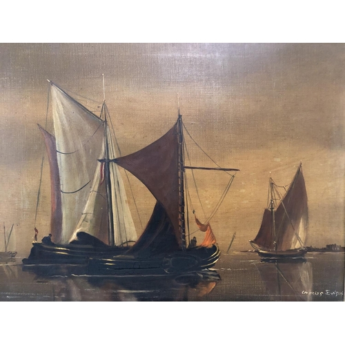 1848 - Charles Evison (British, b.1910) - Sailboats on the evening water, signed lower right, 41 x 56 cm, i... 