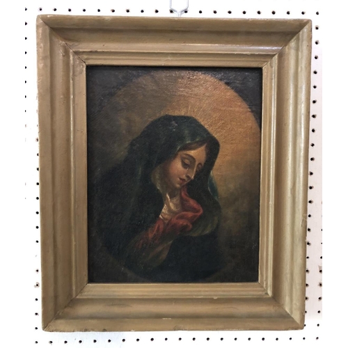 1849 - Continental School, 19th Century - Madonna in prayer, quarter-length with oval border, oil on canvas... 