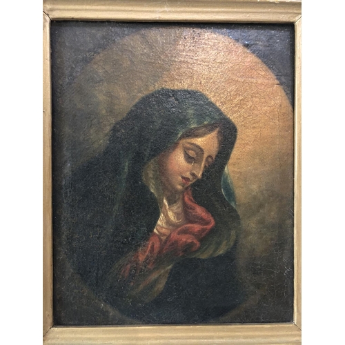 1849 - Continental School, 19th Century - Madonna in prayer, quarter-length with oval border, oil on canvas... 