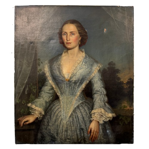 19th Century Hungarian School, with inscribed attribution to Mihály Munkácsy (Hungarian, 1844-1900) - Portrait of Anna Frohner, oil on canvas, indistinctly signed and dated '1868'? lower right, with inscription 'Munkácsy Mihály (Dusseldorf)' verso to stretcher top left and below in Hungarian: 'Méltóságos Frohner Anna úrnő' which reads: 'Honourable Frohner Anna mistress' as well as another indistinct pencil inscription, there is a strong resemblance to Hungarian aristocratic portraits circa 1860s and the work of Barabás Miklós (1810-1898) as well as other portrait painters of this period, 43.5 x 37 cm, unframed. Provenance: from a private collection.