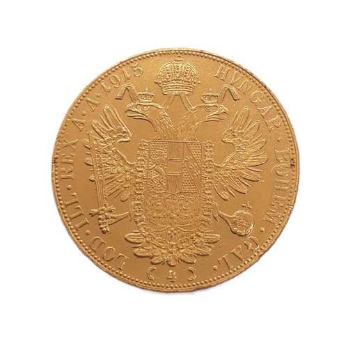 846 - Franz Joseph I of Austria (1848 - 1916) A gold 4 Ducats coin, 1915, with loose twisted yellow metal ... 