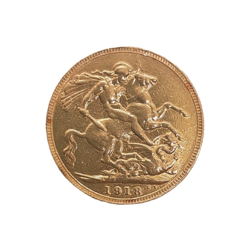 847 - George V (1910 - 1936) A gold full sovereign coin, 1918.