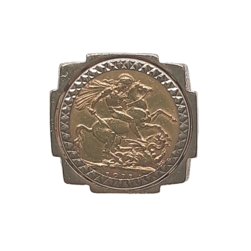 862 - George V (1910 - 1936) a gold full sovereign coin, 1911, mounted as a ring in 9ct yellow gold with p... 