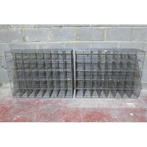 1722 - A pair of heavy gauge vintage galvanised wirework shoe racks, each to hold 20 pairs, 77cm high x 102... 