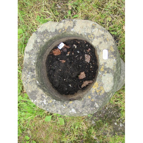 1055 - A small weathered three sectional carved stone bird bath with circular top 55 cm high x 28 cm diamet... 