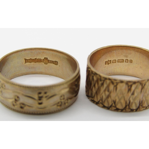 347 - Two decorative 9ct wedding rings to include a bright-cut example, maker 'LW', London 1989, 5.6g tota... 