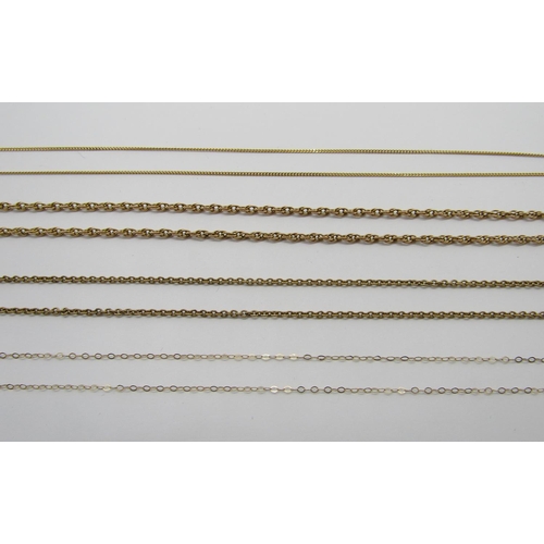 354 - Mixed group of jewellery comprising four 9ct chain necklaces of various design to include a rope twi... 