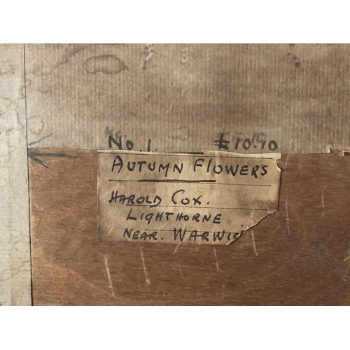 1882 - Harold Cox (20th Century) - 'Autumn Flowers', pastel, signed lower left, with title inscribed verso,... 