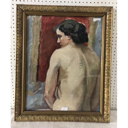 1891 - French School, 20th Century - Nude, half-length looking over her left shoulder, oil on card, unsigne... 