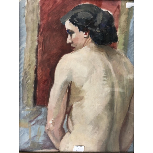 1891 - French School, 20th Century - Nude, half-length looking over her left shoulder, oil on card, unsigne... 