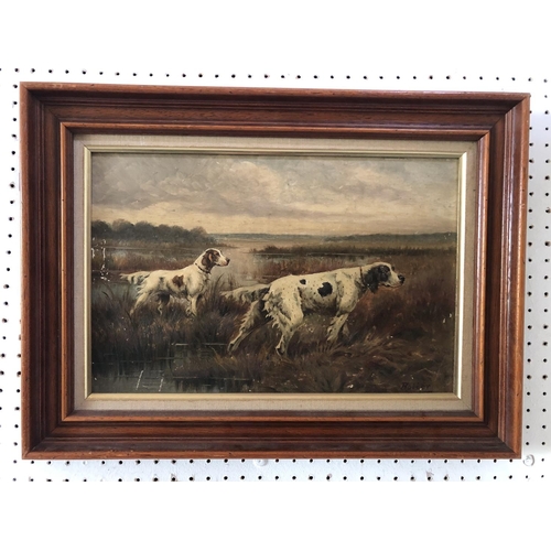 1900 - Rolier (20th Century) - Two setters in the marsh, oil on canvas, signed lower right, 27 x 41 cm, fra... 