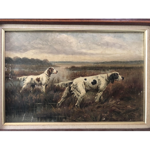 1900 - Rolier (20th Century) - Two setters in the marsh, oil on canvas, signed lower right, 27 x 41 cm, fra... 