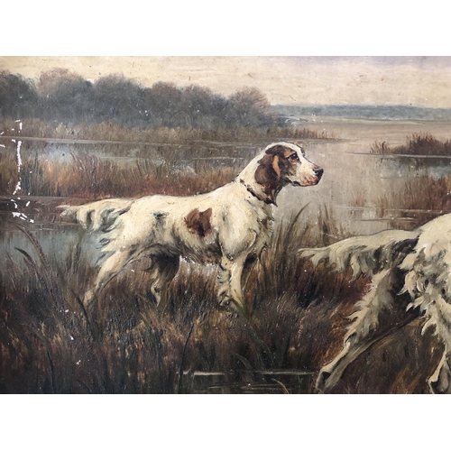 1900 - Rolier (20th Century) - Two setters in the marsh, oil on canvas, signed lower right, 27 x 41 cm, fra... 