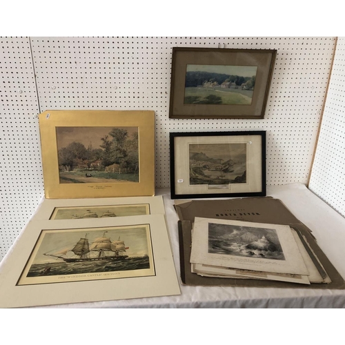 1905 - A group of watercolours and prints to include: J. D. Barnett - 'Village Pound, Hornsey', watercolour... 