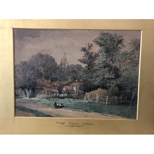 1905 - A group of watercolours and prints to include: J. D. Barnett - 'Village Pound, Hornsey', watercolour... 