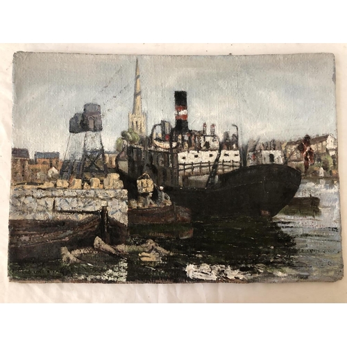 1916 - Bartz (20th Century) - 'Bristol Docks towards St. Mary Redcliff' oil on hessian canvas over board, s... 