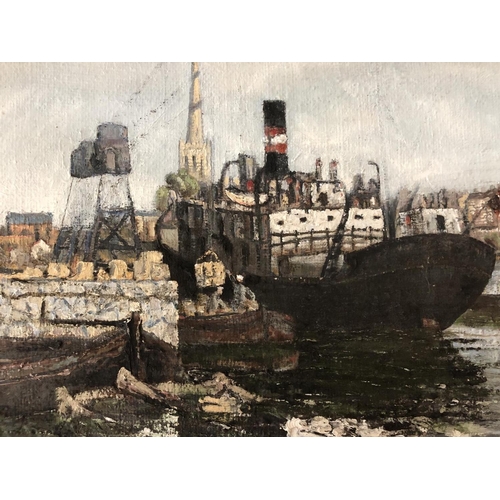 1916 - Bartz (20th Century) - 'Bristol Docks towards St. Mary Redcliff' oil on hessian canvas over board, s... 