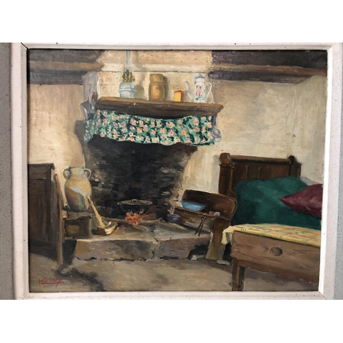 1918 - H. Gouy (French, 19th/20th Century) - Bedroom interior scene with Pot-au-feu, signed lower left, ins... 