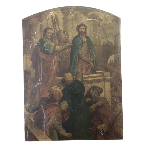 1923 - The Trial of Jesus - oil on metal plate with craquelure finish, 33 x 45 cm, unframed