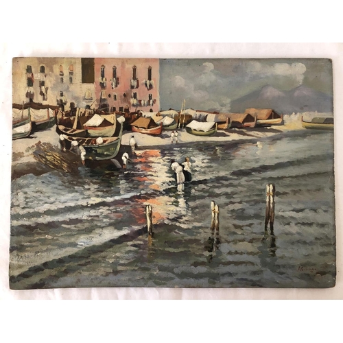 1927 - Andre Casabonne (1922-1950) - Mediterranean Harbour Scene, oil on board, signed lower right, with in... 