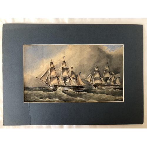 1928 - 19th Century British School - Marine scene with two gunships at full sail flying the blue ensign, un... 