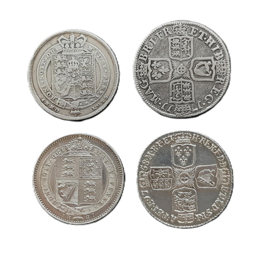 876 - Seven silver shilling coins: Anne (1707 - 1714) 1711, George I (1714 - 1727) 1723, George II (1727 -... 