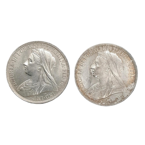 906 - Victoria (1837 - 1901) Two silver florin coins, 1895 and 1897 (2)