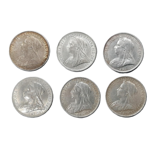 907 - Victoria (1837 - 1901) Six silver florin coins, 1893, 1894, 1896 1899, 1900, 1901 (6)