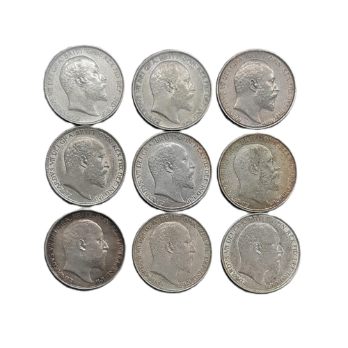 916 - Edward VII (1901 - 1910) Nine silver 6d coins, 1902, 1903, 1904, 1905, 1906, 1907, 1908, 1909, 1910 ... 