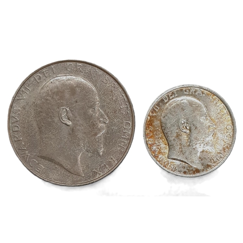 923 - Edward VII (1901 - 1910) A silver half crown coin, 1906, together with a shilling, 1909 (2).