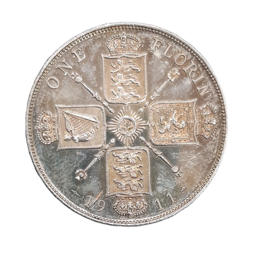 934 - George V (1910 - 1936) A silver proof florin coin, 1911.