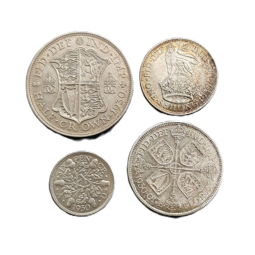 942 - Edward VII (1901 - 1910) Four silver coins, half crown, florin, shilling and 6d, 1930 (4)