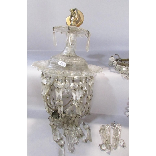 512 - A Murano glass chandelier with a crimped crown hung with facetted crystal drops, together with a gla... 