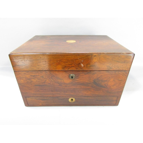 532 - A Victorian rosewood travel box with a slender drawer to the base, in need of restoration, and Georg... 