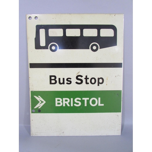 533 - A green and white enamelled tin Bristol Bus Stop Sign, circa 1980’s, and 18 Del Prado 1:160 scale Wo... 