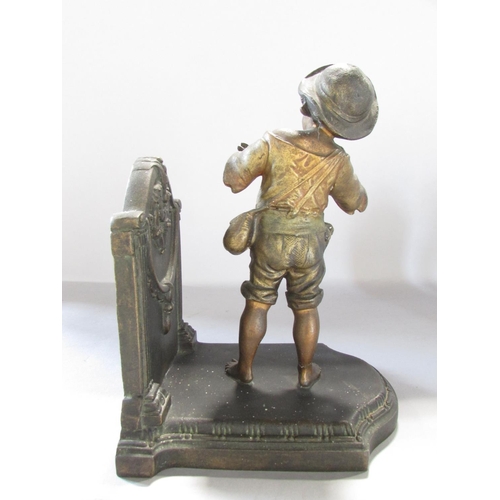 534 - A pair of painted spelter bookends one with boy and the other a girl 15cm wide.