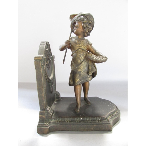 534 - A pair of painted spelter bookends one with boy and the other a girl 15cm wide.