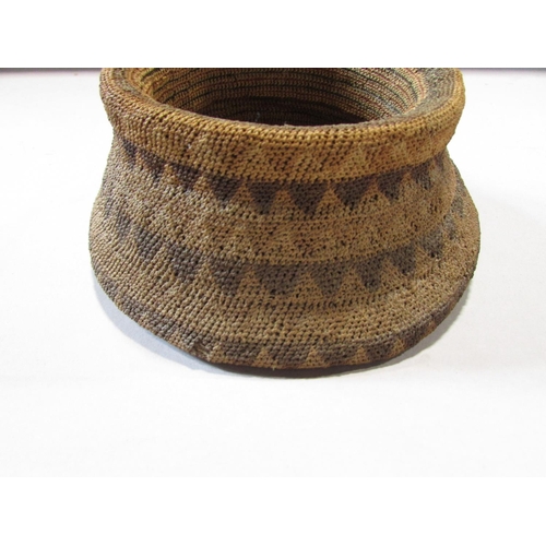 537 - A Native American Indian ? coiled Hupa Hopper basket with three geometric triangle bands with an 11c... 