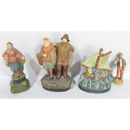 540 - A collection of painted terracotta fisher folk representing fishing ports in France and England , Bo... 